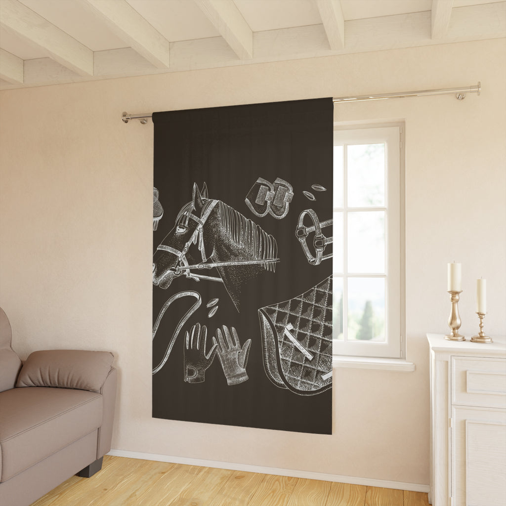 Equestrian Chalkboard Curtain — Horse Riding Gear Window Drapes