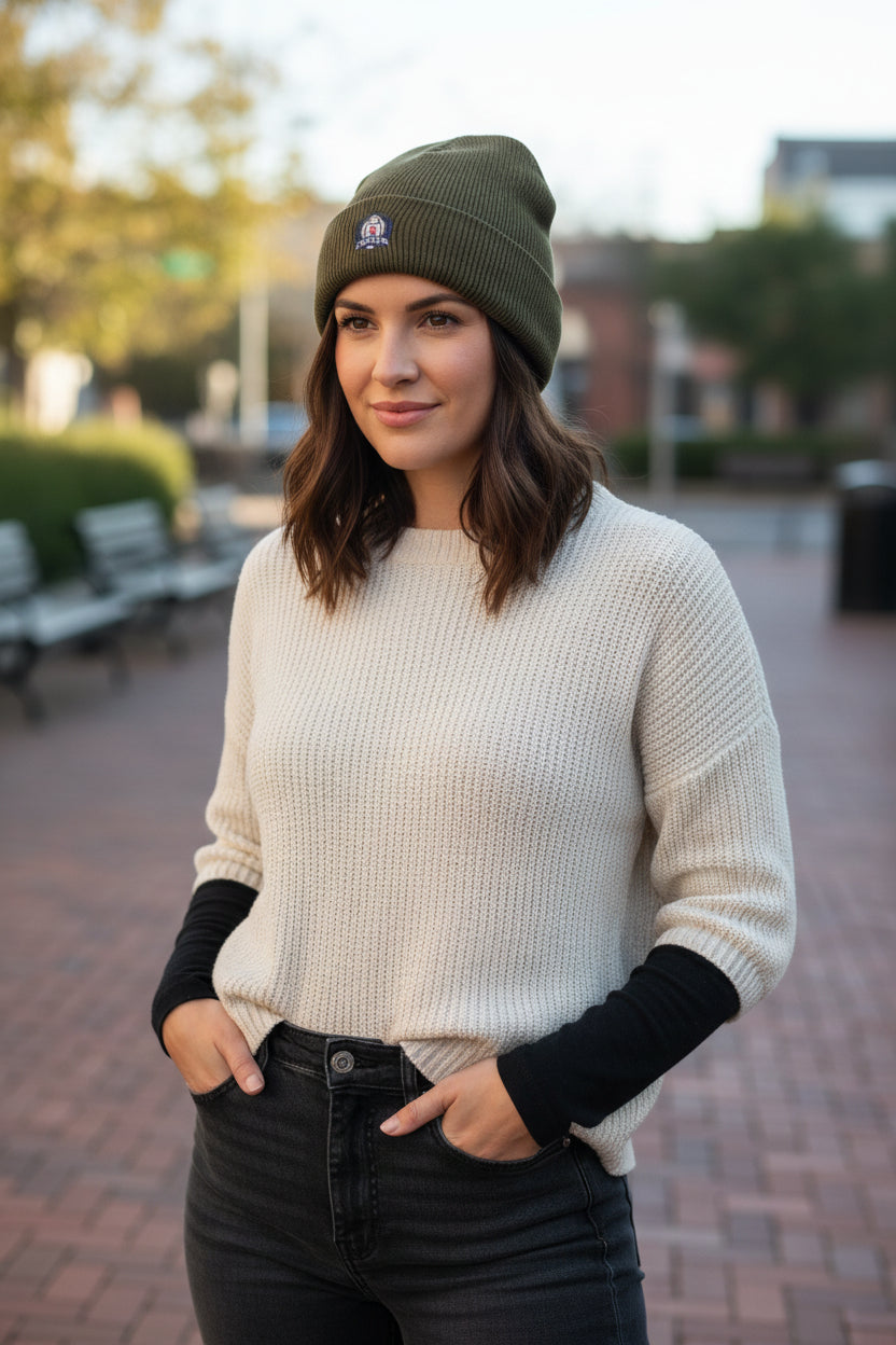 Embroidered Ribbed Beanie with 'Locked In' Logo – Warm Winter Knit Cap