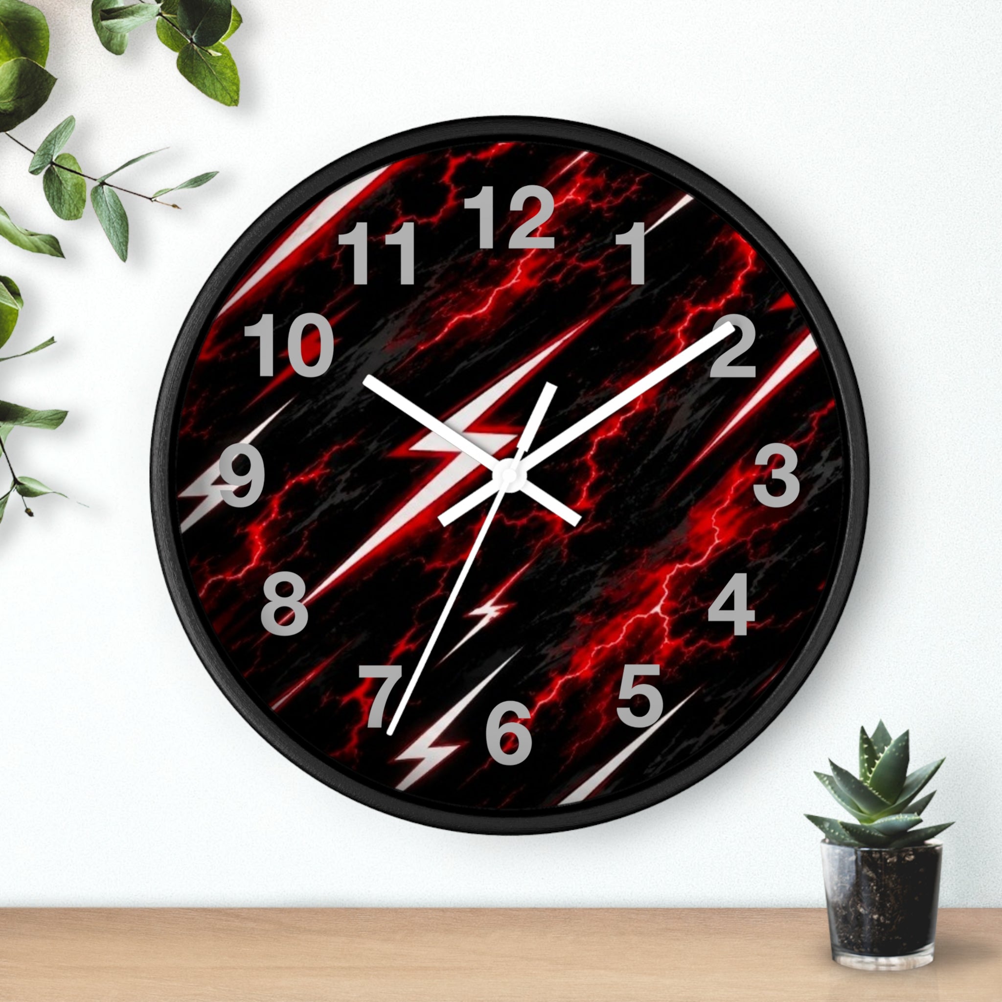 Red Lightning Wall Clock — Neon Storm Decorative Clock