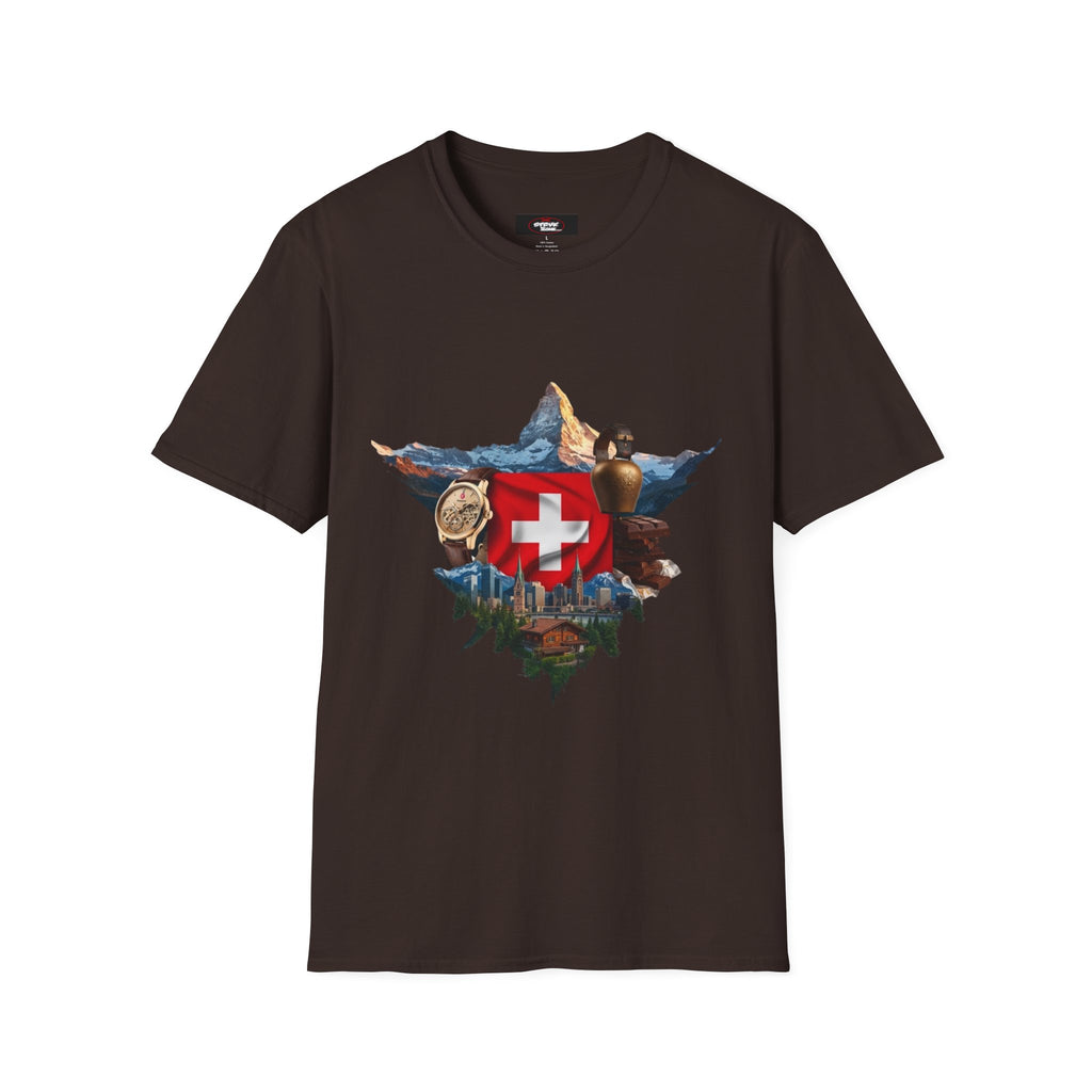Swiss Crest Graphic T-Shirt — Alpine Flag & Icon Travel Tee
