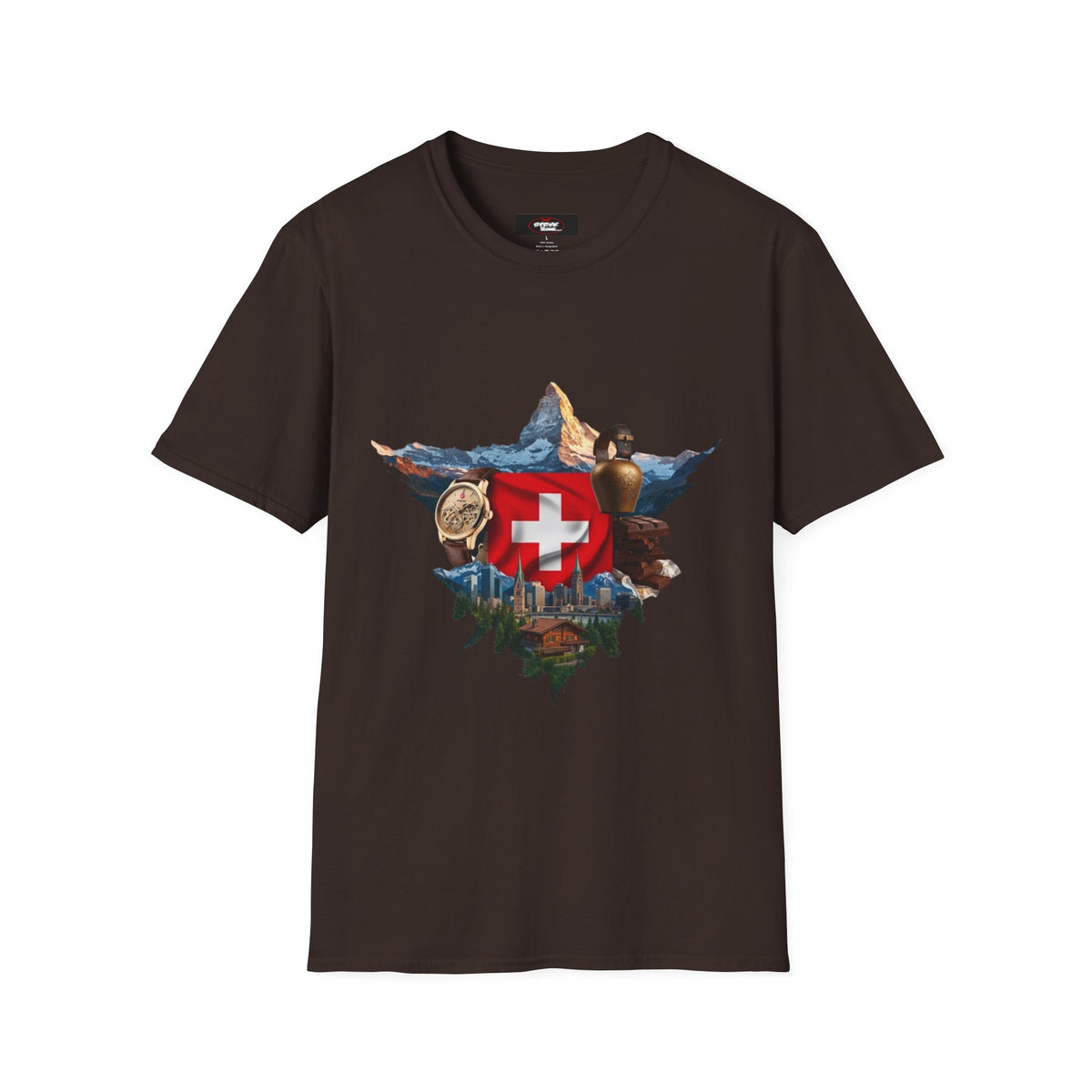Swiss Crest Graphic T-Shirt — Alpine Flag & Icon Travel Tee