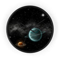 Space Planet Wall Clock — Teal Ringed Planet & Starfield Decorative Clock