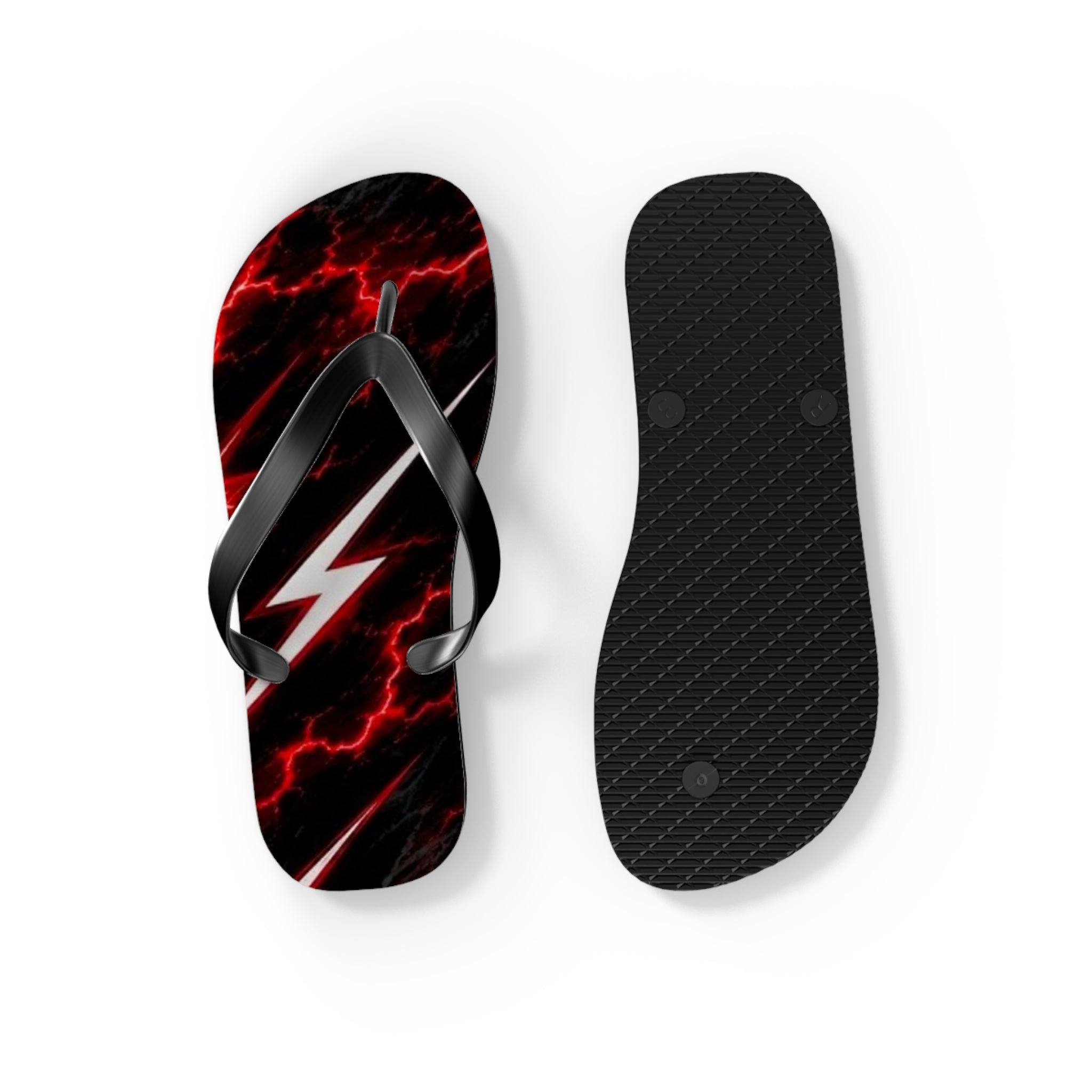 Red Lightning Flip Flops — Bold Storm-Pattern Beach Sandals
