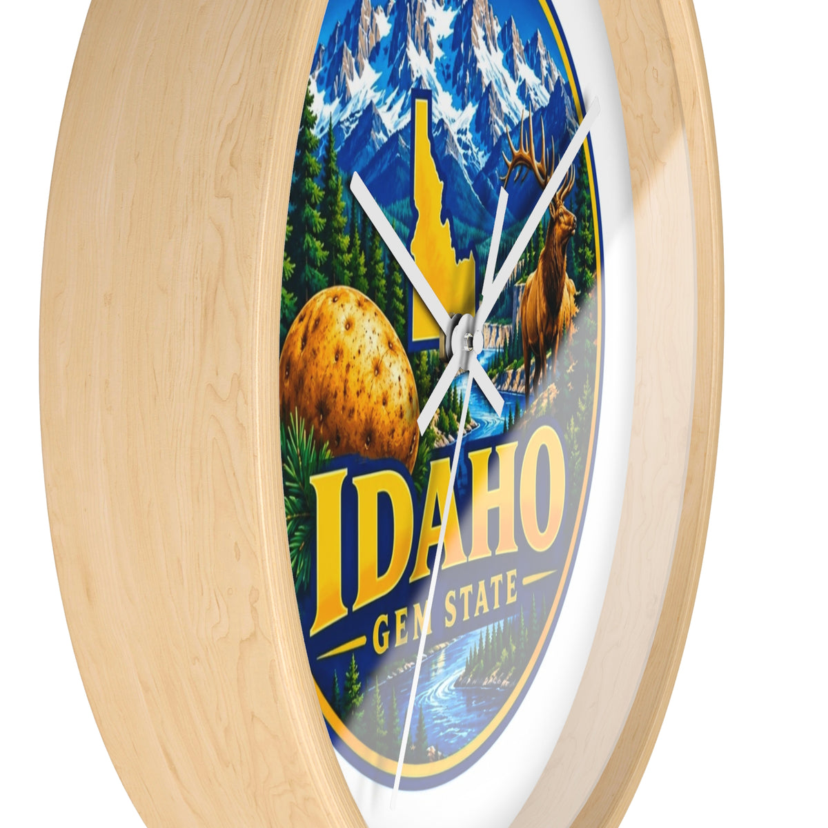 Idaho Gem State Wall Clock – Scenic Mountain & Elk Home Decor