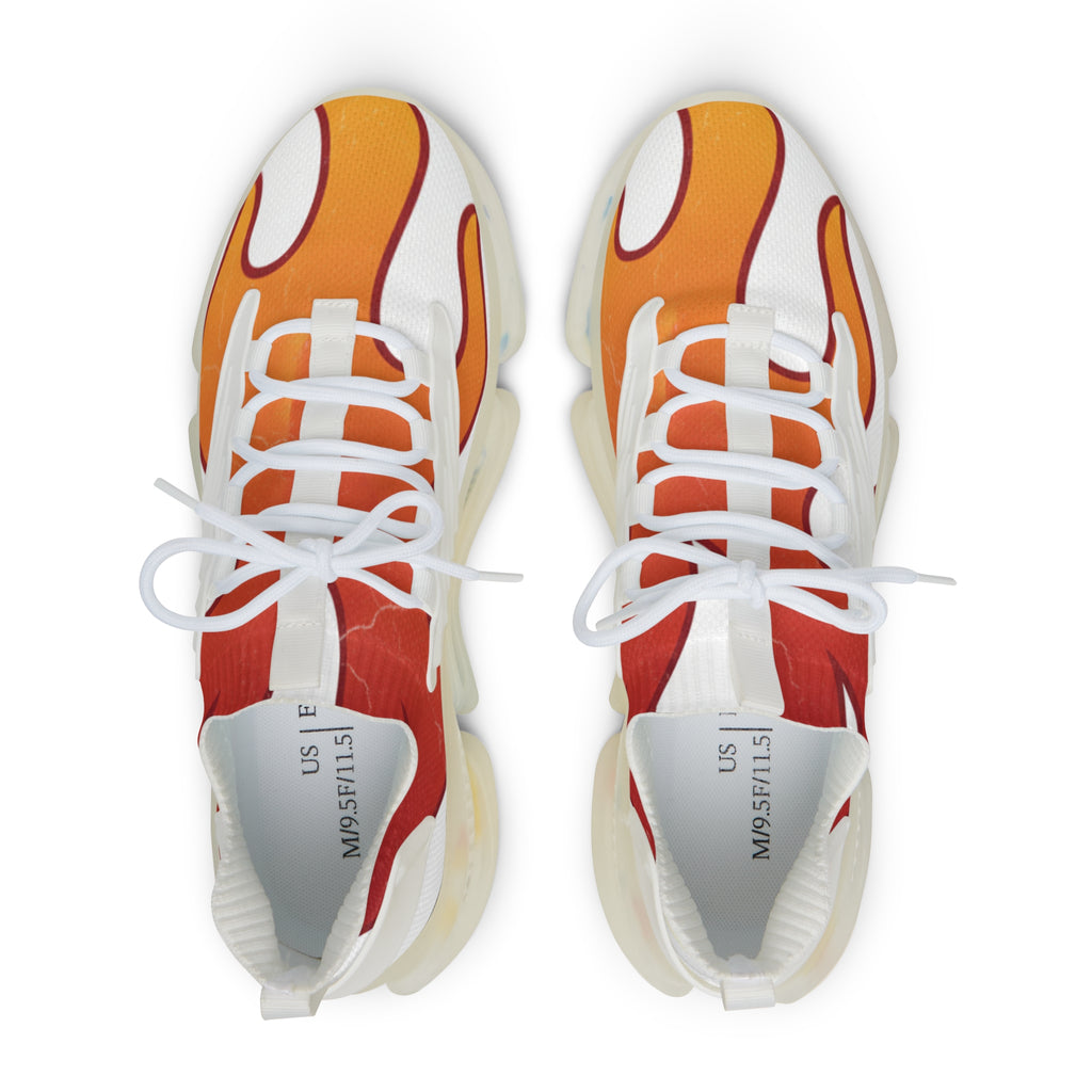 Men's Flame Mesh Sneakers — Breathable Athletic Shoes with Orange Red Flame Design