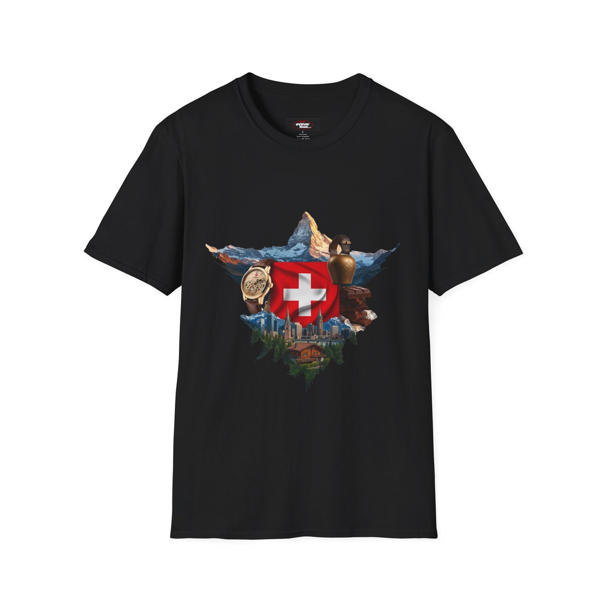 Swiss Crest Graphic T-Shirt — Alpine Flag & Icon Travel Tee