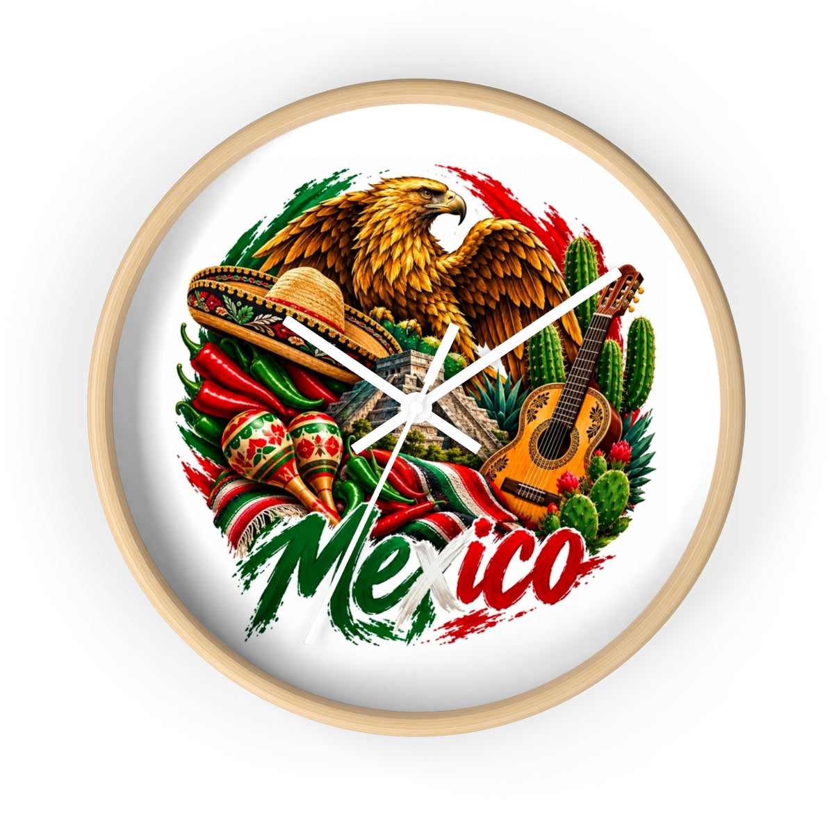 Mexico Heritage Wall Clock — Mexican Eagle, Sombrero & Guitar Decorative Clock