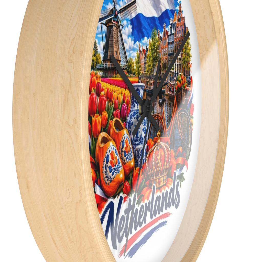 Netherlands Wall Clock – Dutch Tulips, Windmill & Canal Souvenir Clock