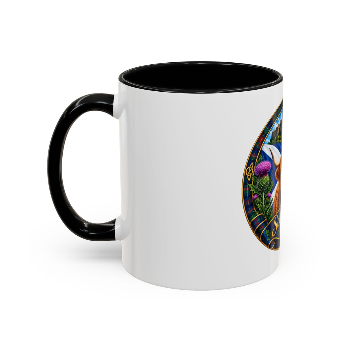 Scotland Highland Cow Accent Coffee Mug — Scottish Castle & Thistle Design
