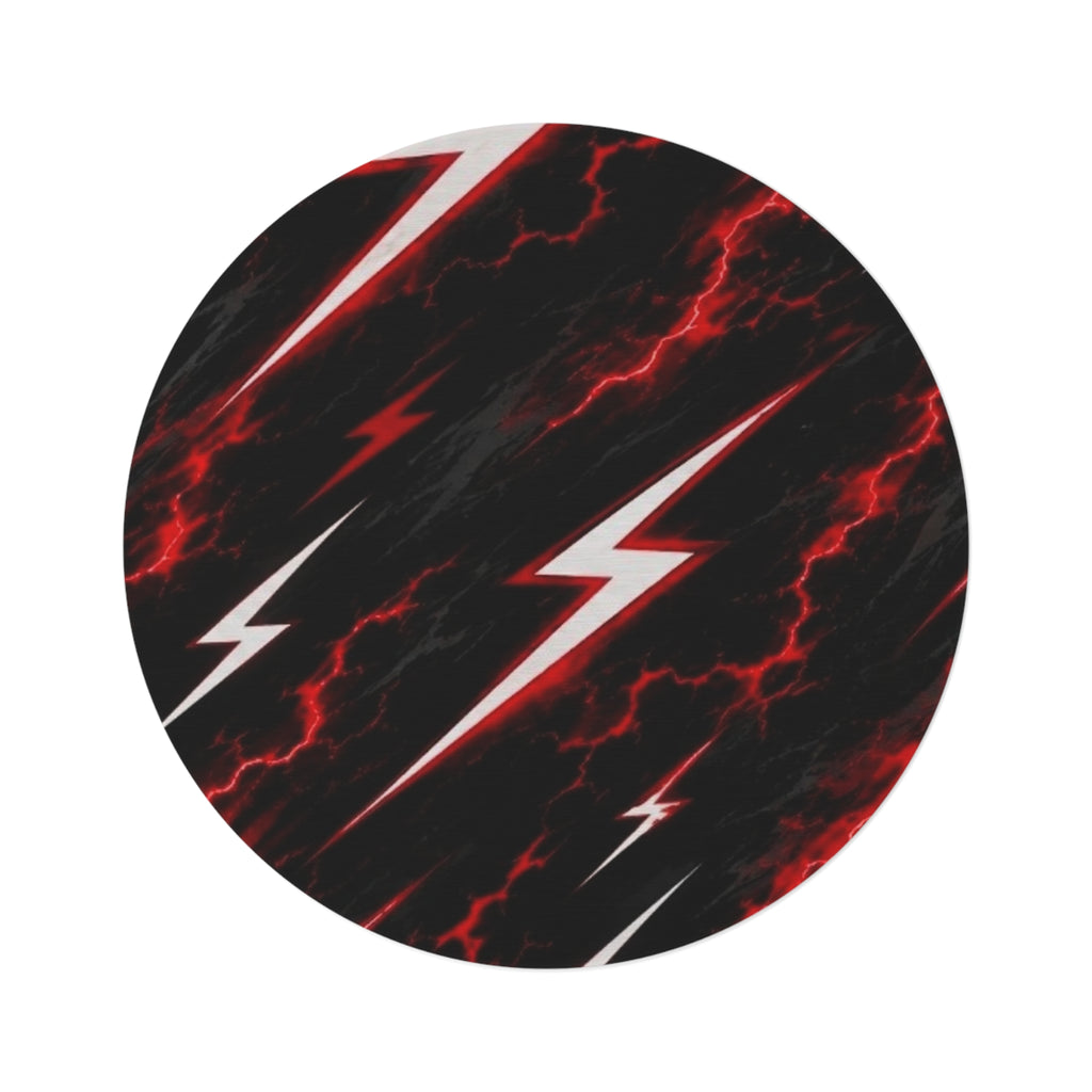 Lightning Bolt Round Rug — Red Storm Pattern Accent Rug