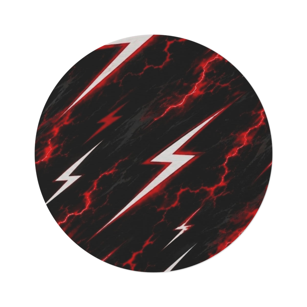 Lightning Bolt Round Rug — Red Storm Pattern Accent Rug