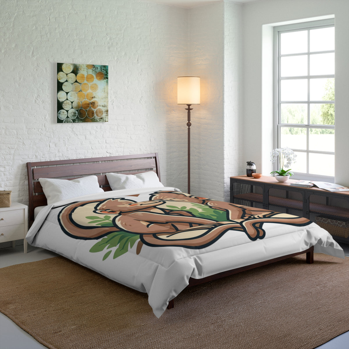 Monkey Love Comforter - Cute Cartoon Monkeys Heart Bedding for Kids & Couples