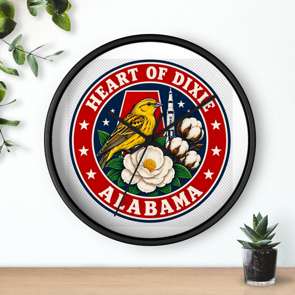 Alabama Heart of Dixie Wall Clock – State Seal Design with Yellowhammer & Magnolia