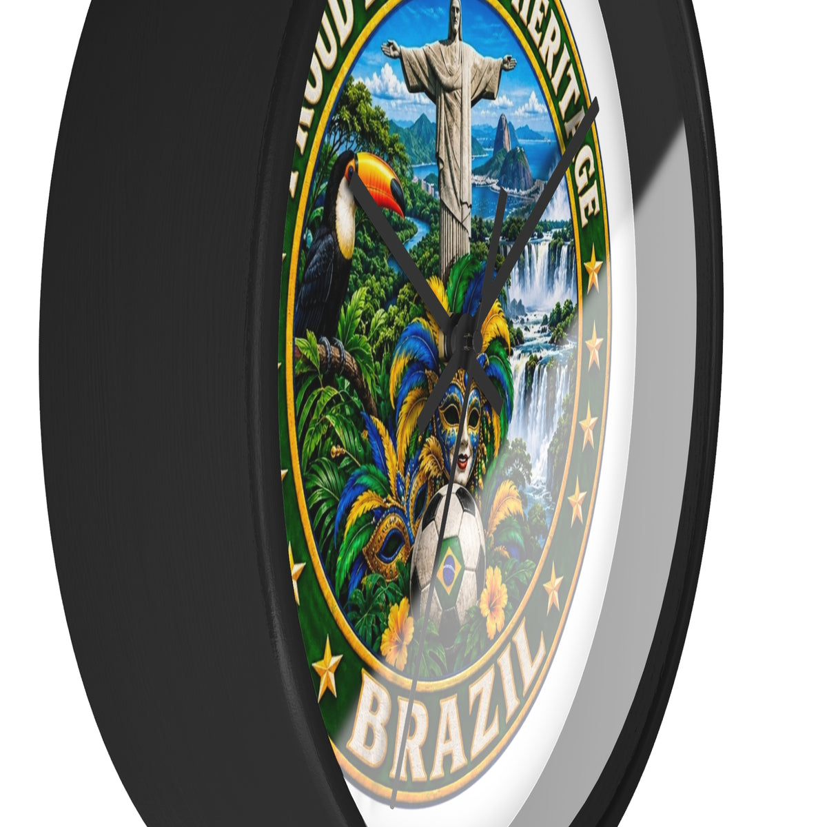 Brazil Wall Clock — Proud Brazilian Heritage Decorative Clock (Carnival, Cristo Redentor, Iguazu Falls)
