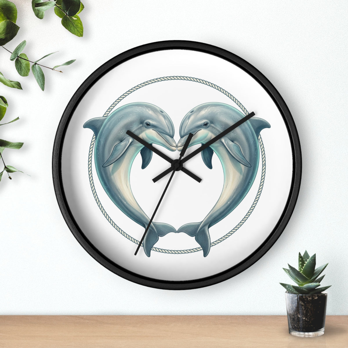 Dolphin Heart Wall Clock — Nautical Coastal Decor for Beach Lovers