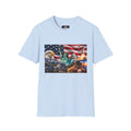 Patriotic USA Montage T-Shirt – Eagle, Statue of Liberty & American Flag Design