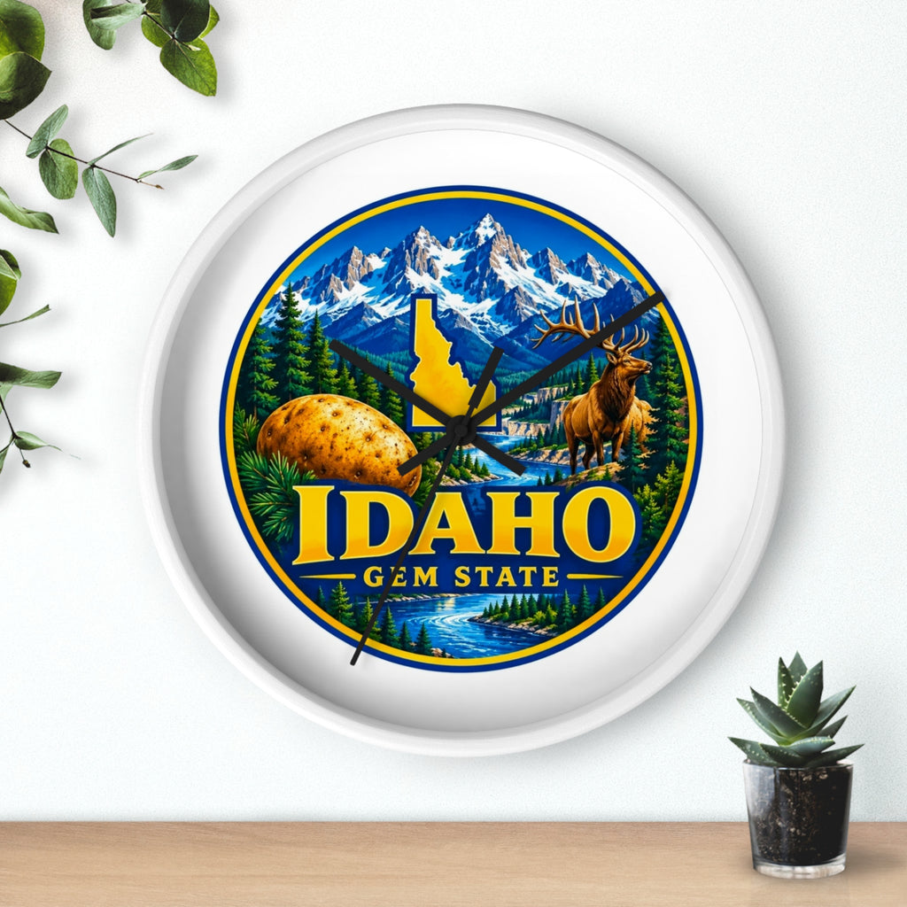 Idaho Gem State Wall Clock – Scenic Mountain & Elk Home Decor