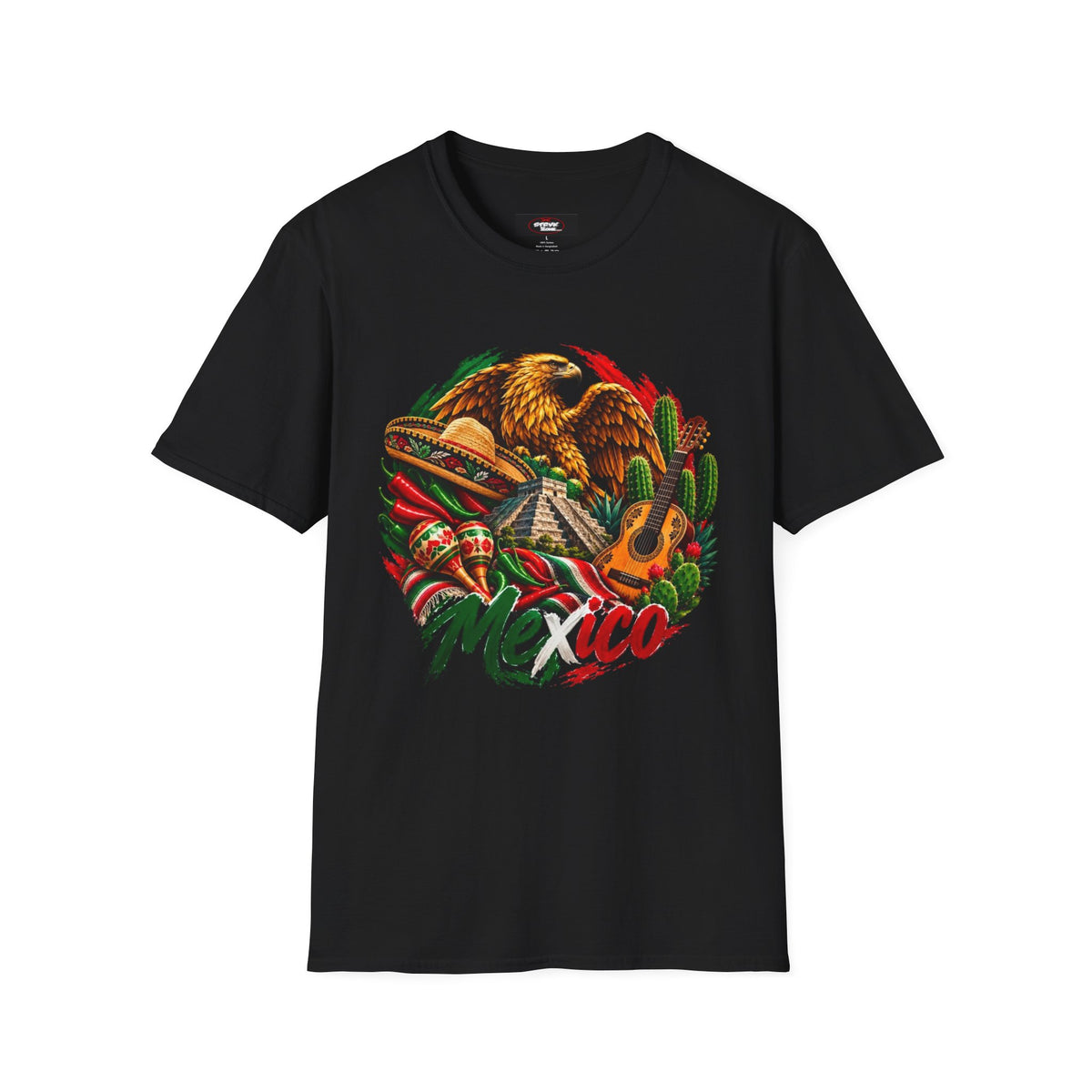 Mexico Heritage T-Shirt — Mexican Eagle, Guitar & Cactus Graphic