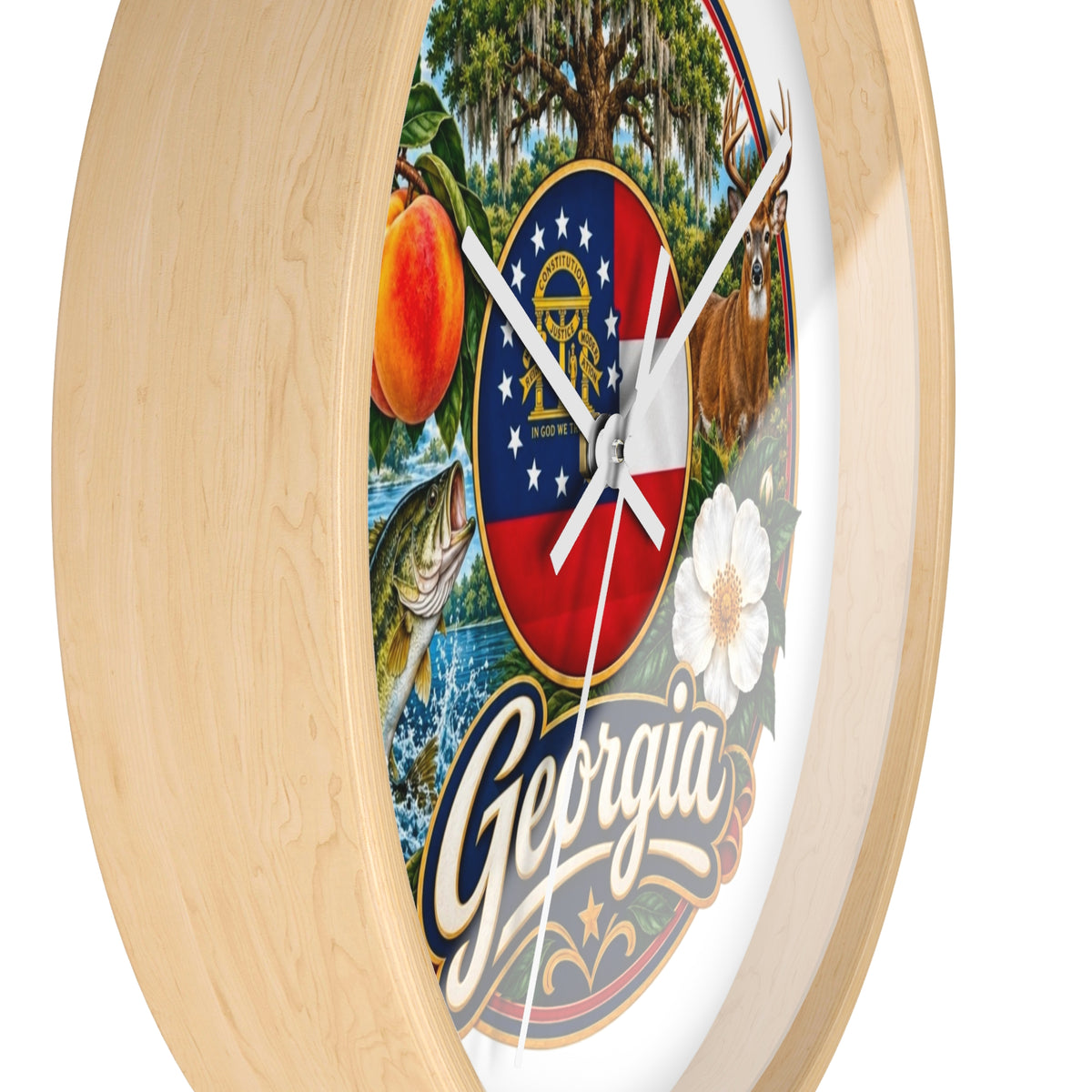 Georgia State Emblems Wall Clock — Peach, Magnolia & Outdoors Decorative Clock