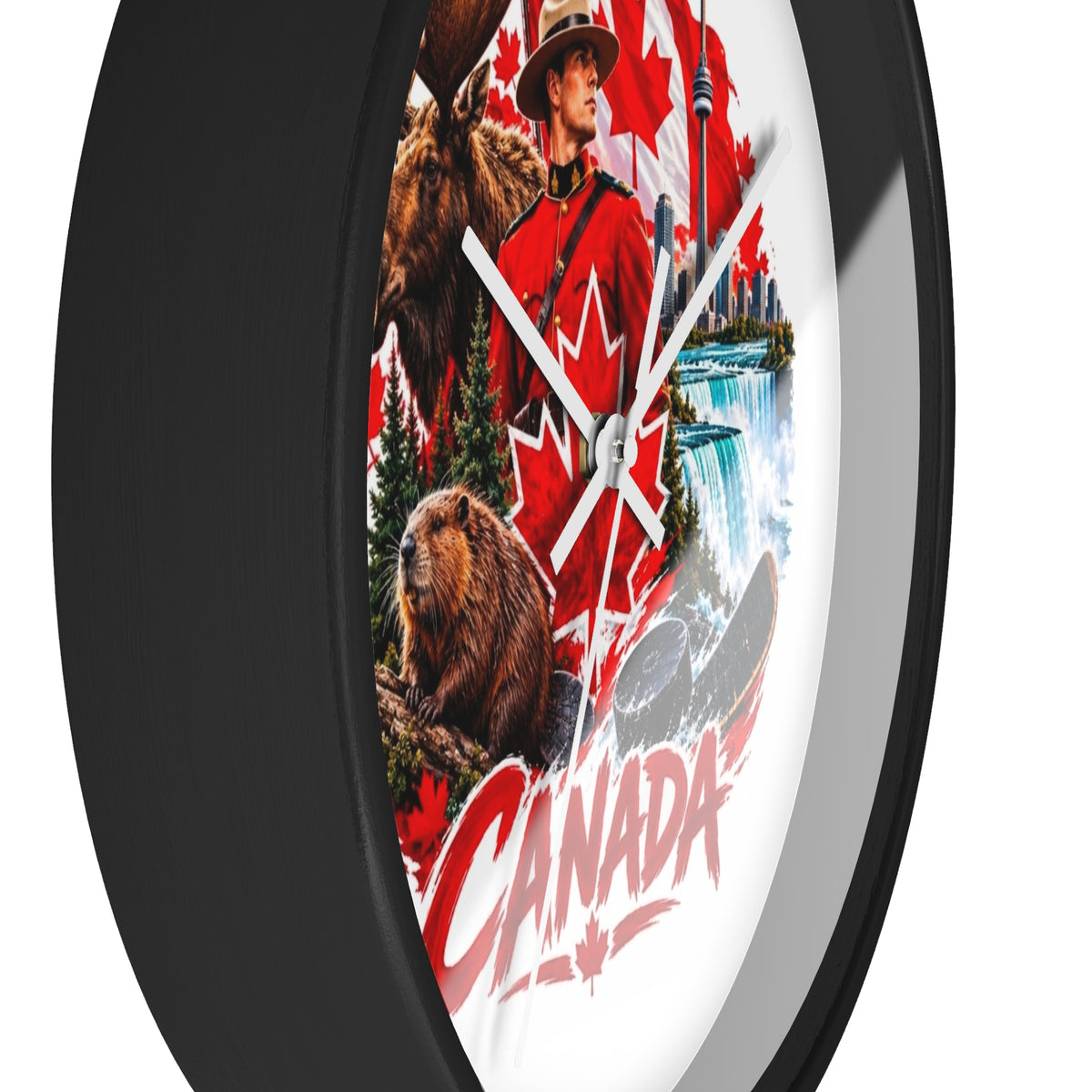 Canada Souvenir Wall Clock — Maple Leaf Moose, Bear & Mountie Collage