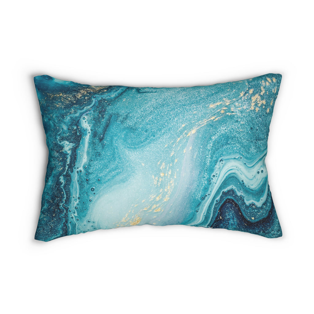 Teal Marble Lumbar Pillow - Ocean Blue Abstract Decorative Throw
