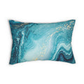 Teal Marble Lumbar Pillow - Ocean Blue Abstract Decorative Throw