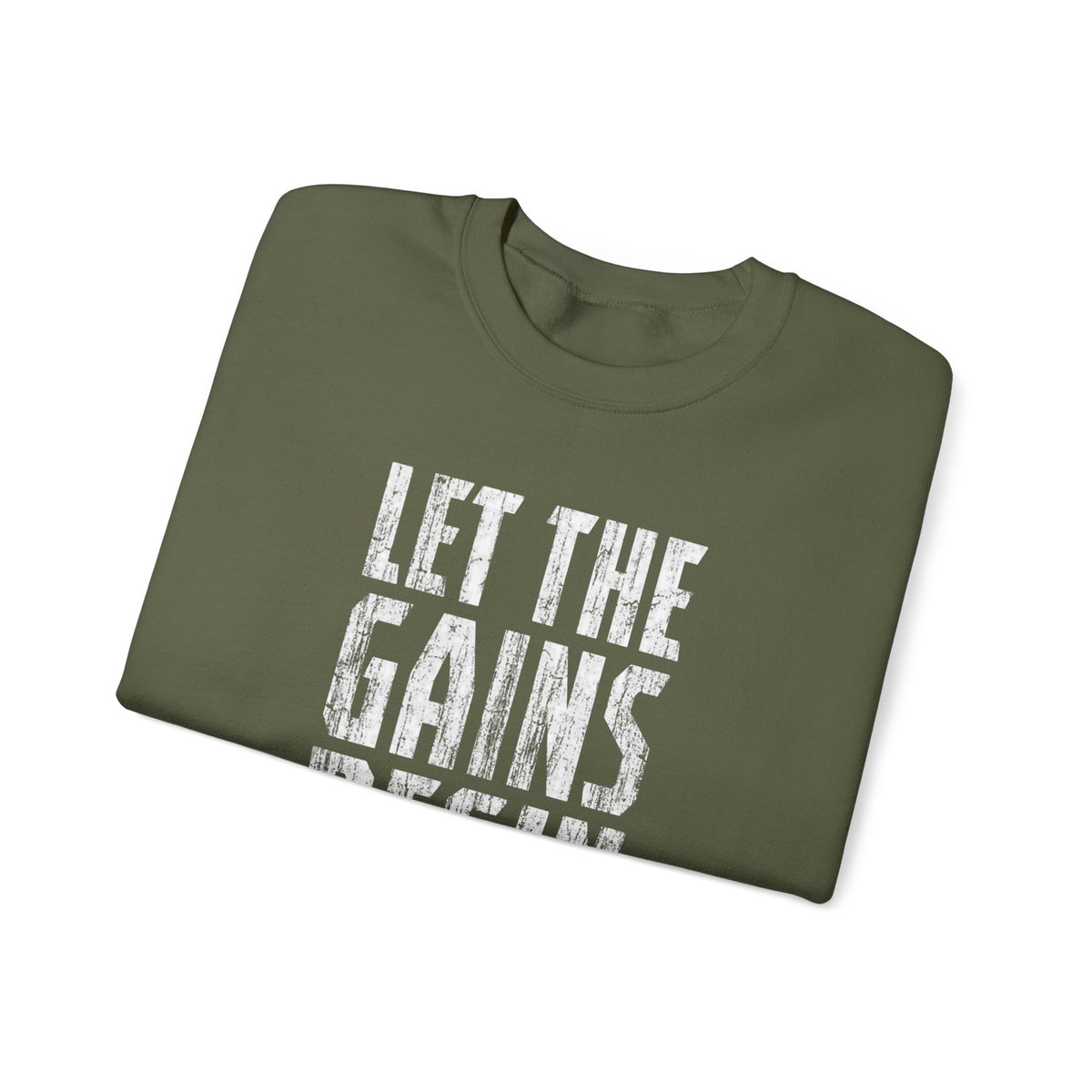 Motivated Muscle Gains graphic on a crewneck sweatshirt