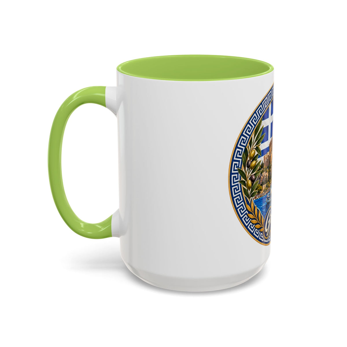 Greece Scenic Accent Coffee Mug – Acropolis, Olive & Blue Flag Design (11/15oz)
