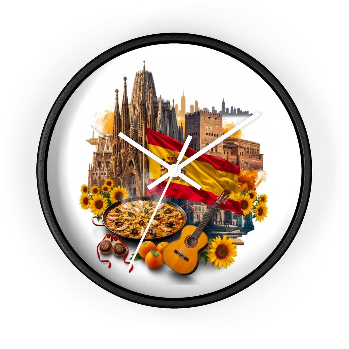Spanish Culture Wall Clock — Paella, Guitar & Flag Home Décor