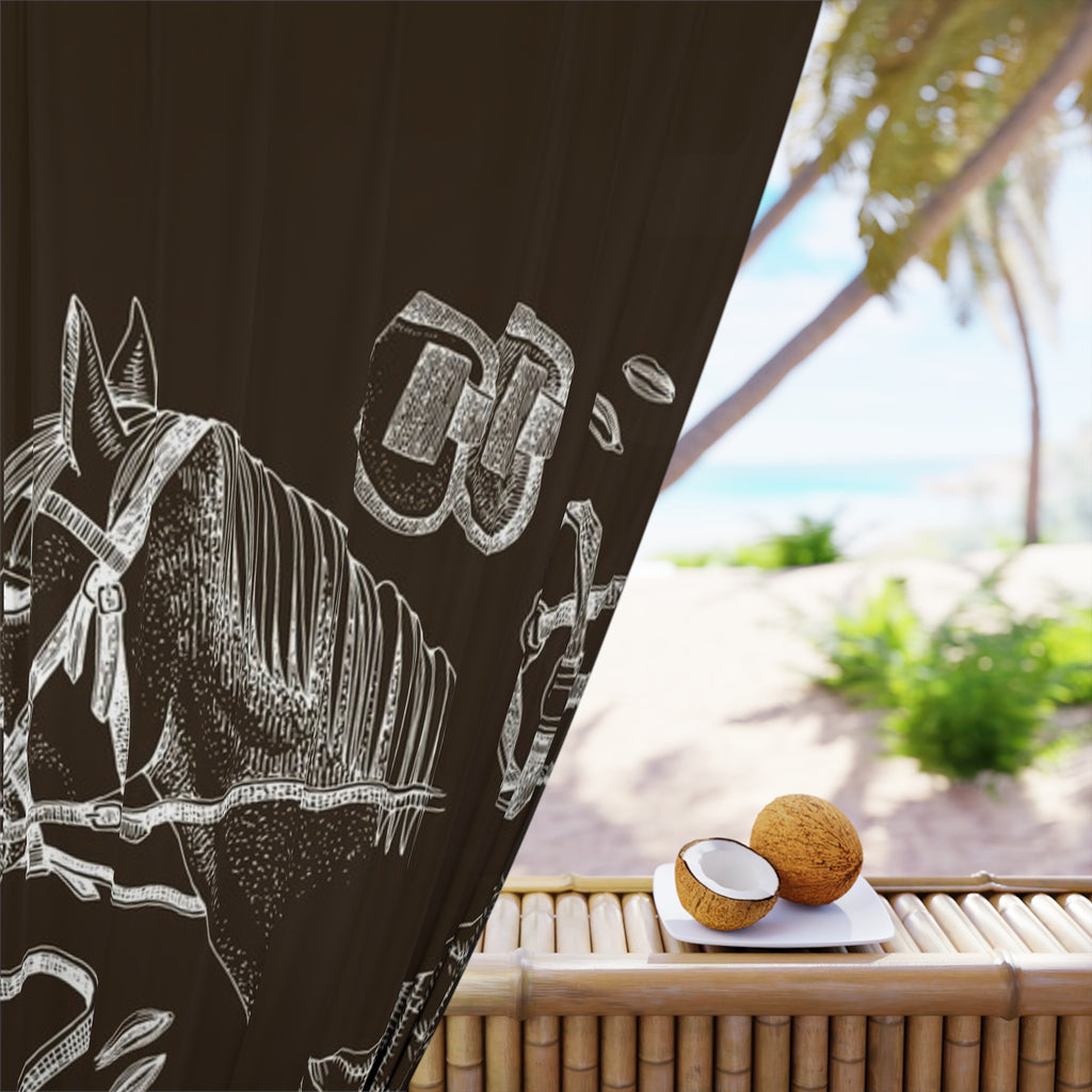 Equestrian Chalkboard Curtain — Horse Riding Gear Window Drapes