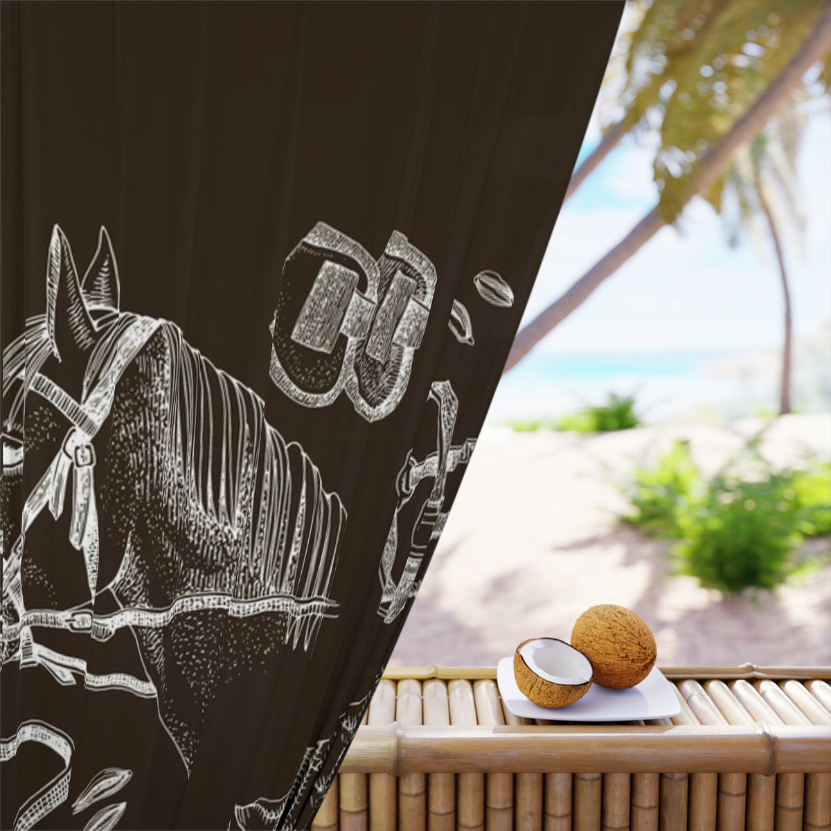 Equestrian Chalkboard Curtain — Horse Riding Gear Window Drapes