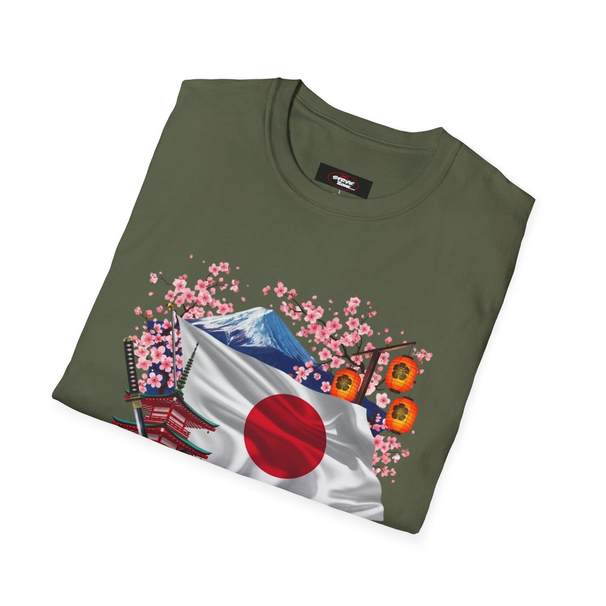 Japan Flag Scenic T-Shirt — Mount Fuji, Cherry Blossoms & Traditional Icons