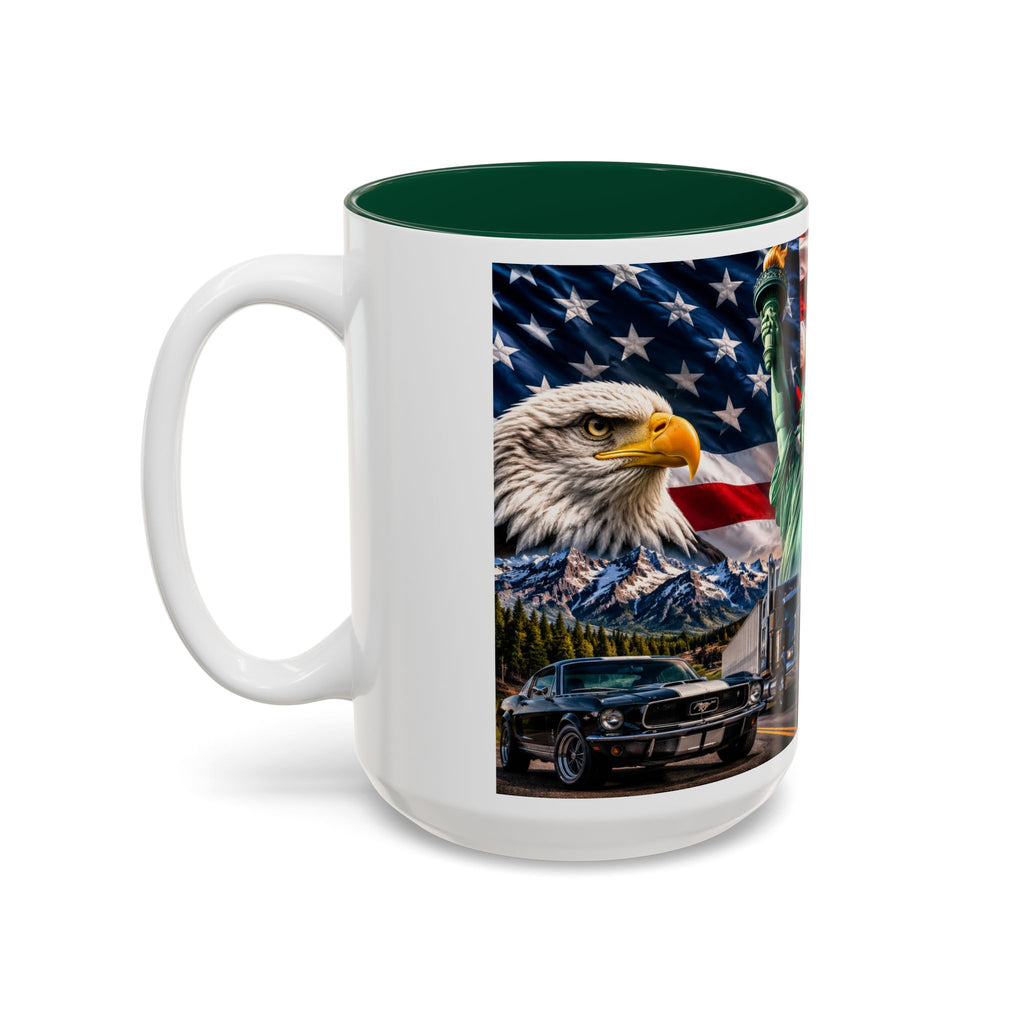 Patriotic USA Collage Mug — Statue of Liberty, Capitol & American Flag (Two-Tone)