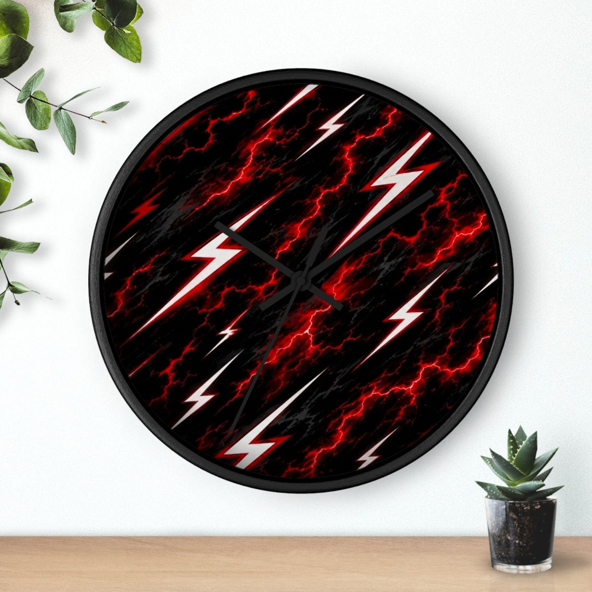 Red Lightning Bolt Wall Clock — Electric Storm Decor for Bedroom & Game Room