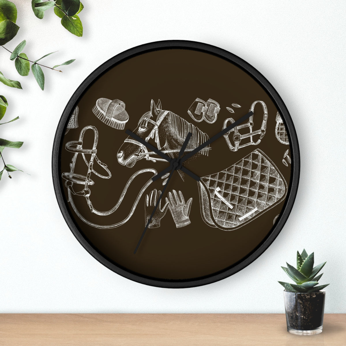 Equestrian Gear Wall Clock — Vintage Horse Tack Silhouette