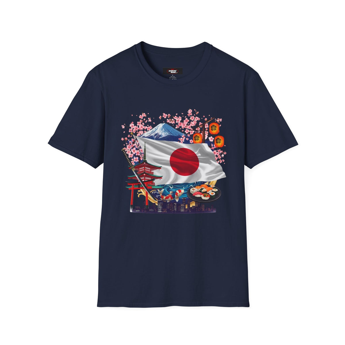 Japan Flag Scenic T-Shirt — Mount Fuji, Cherry Blossoms & Traditional Icons