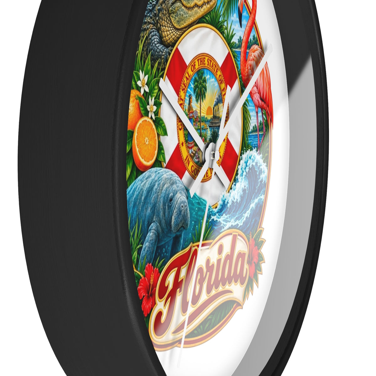 Florida Vintage Travel Wall Clock — Flamingo, Alligator & Citrus Scenic Decor