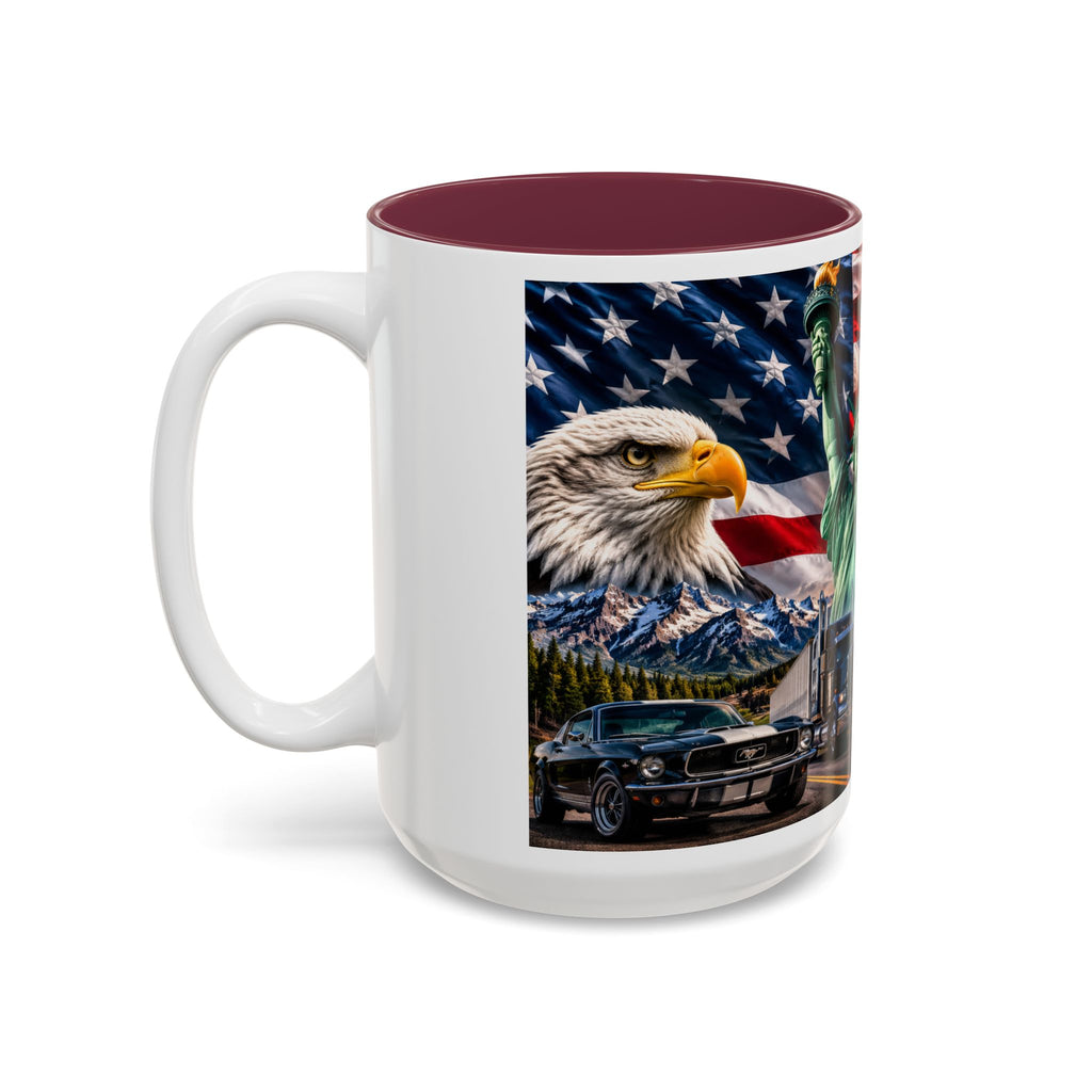 Patriotic USA Collage Mug — Statue of Liberty, Capitol & American Flag (Two-Tone)