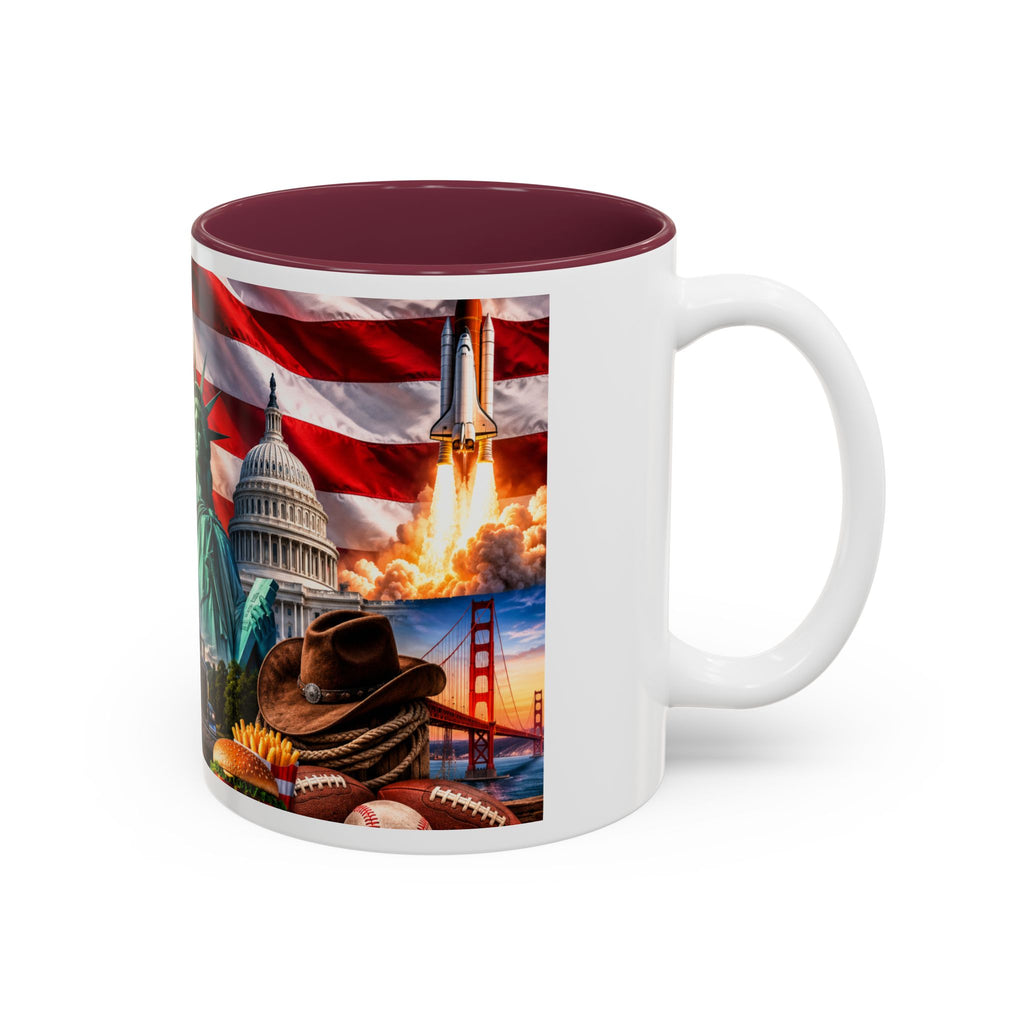 Patriotic USA Collage Mug — Statue of Liberty, Capitol & American Flag (Two-Tone)