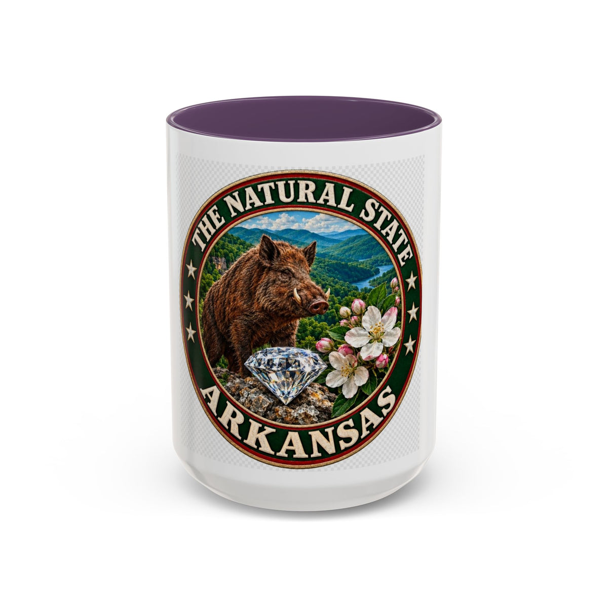 Arkansas State Mug - "The Natural State" Wild Boar, Diamond & Apple Blossom Coffee Cup (11/15oz)
