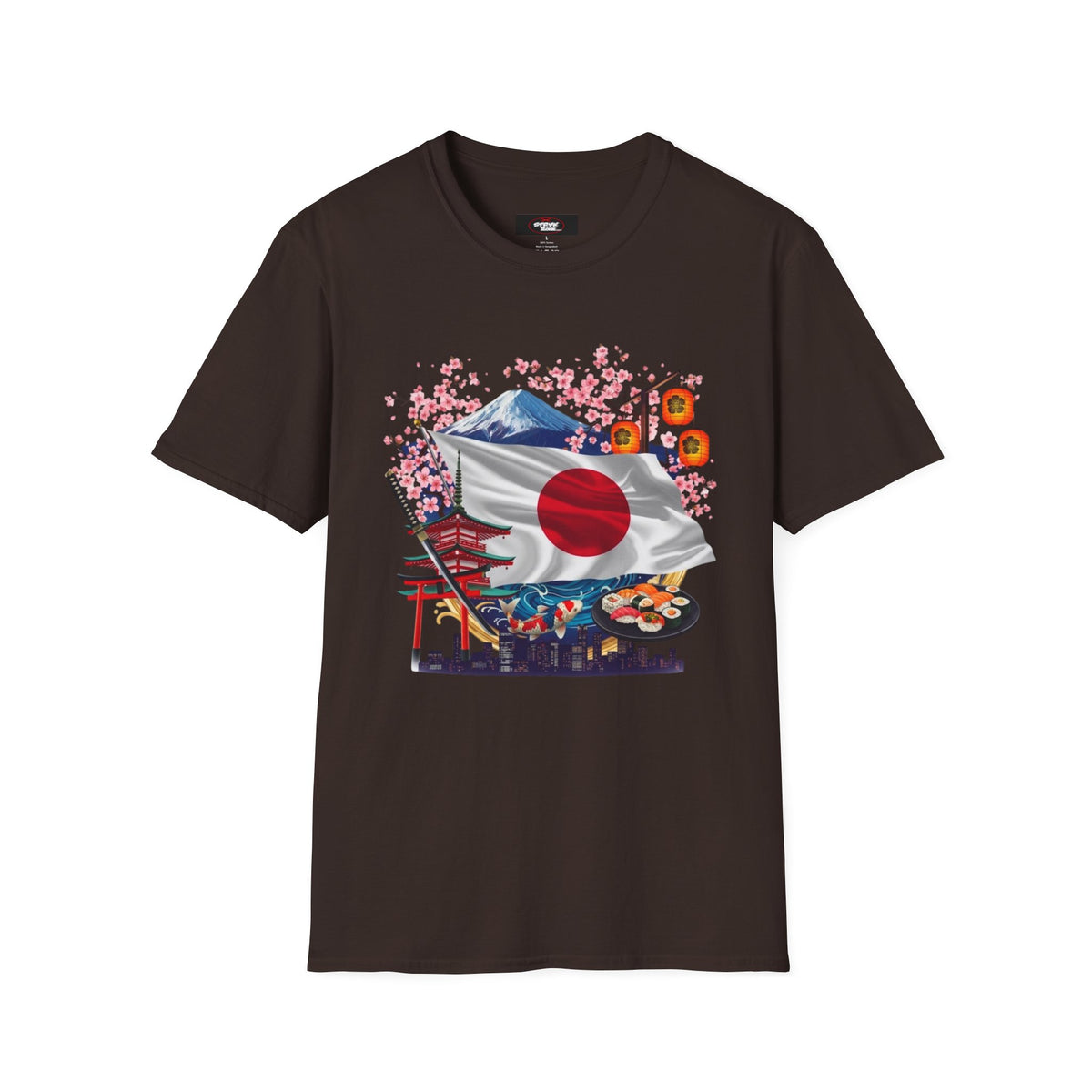 Japan Flag Scenic T-Shirt — Mount Fuji, Cherry Blossoms & Traditional Icons
