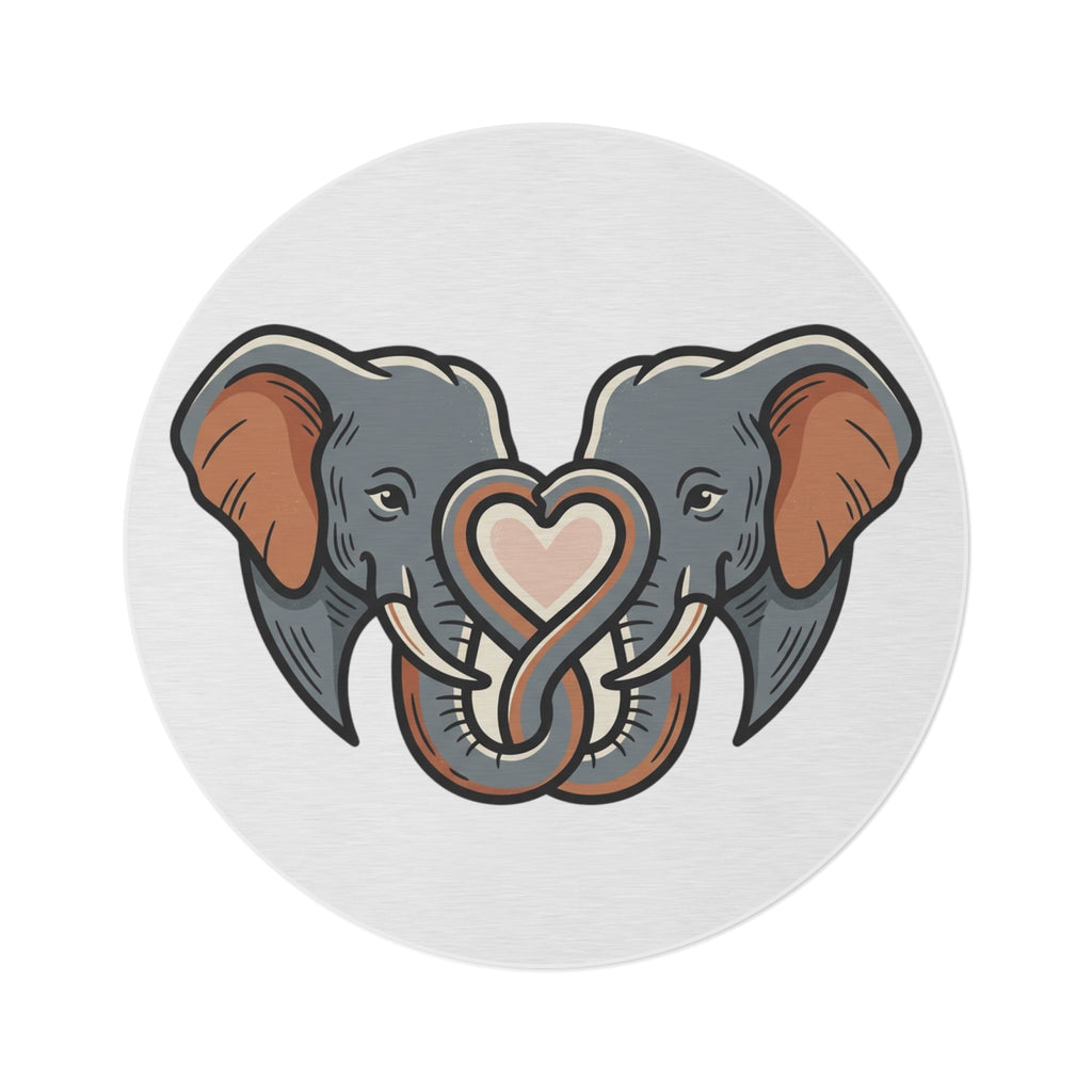 Elephant Heart Round Rug — Cute Elephant Couple Decorative Accent Rug