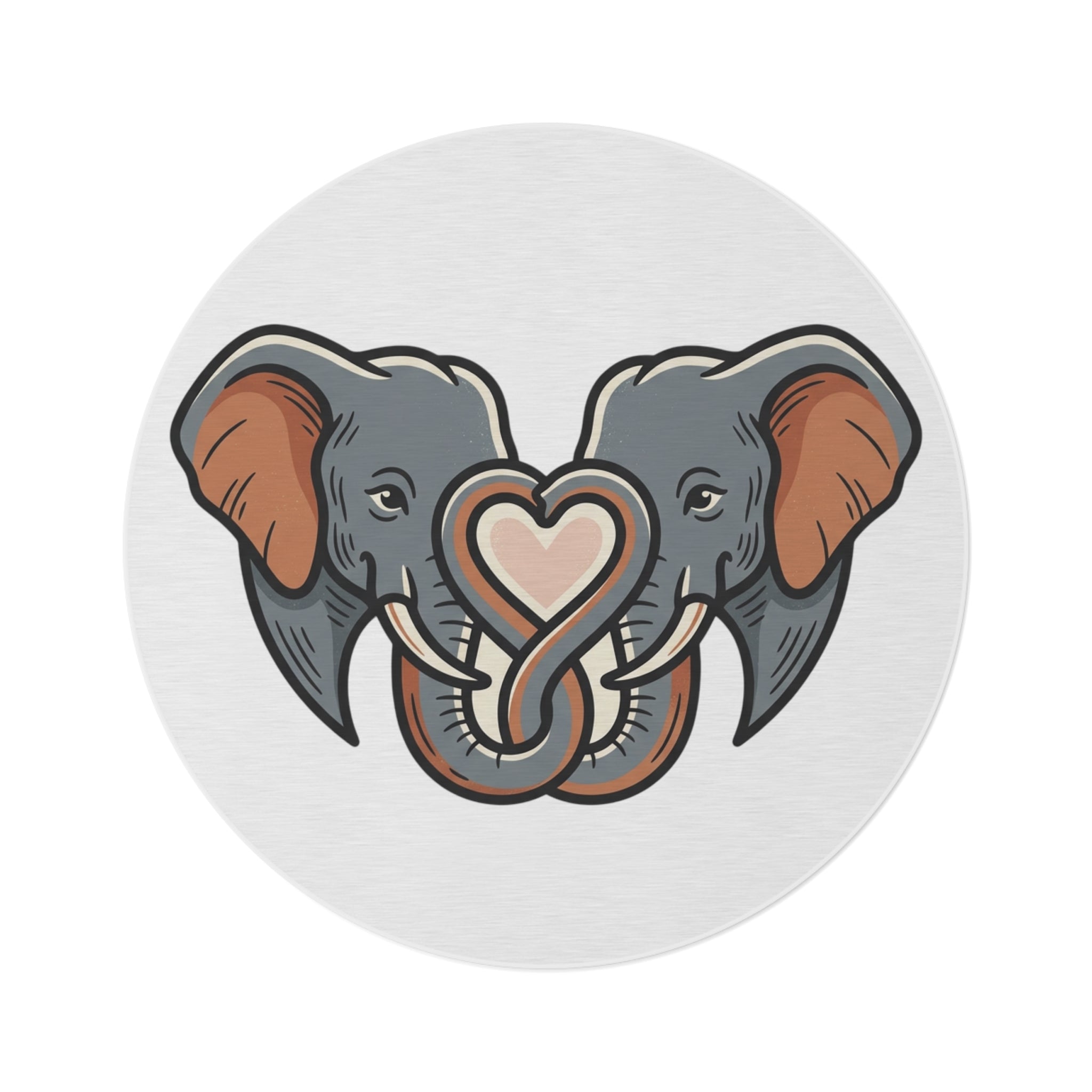 Elephant Heart Round Rug — Cute Elephant Couple Decorative Accent Rug