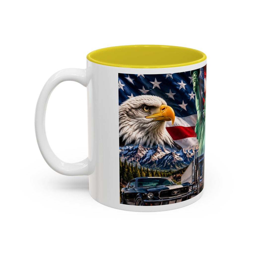 Patriotic USA Collage Mug — Statue of Liberty, Capitol & American Flag (Two-Tone)