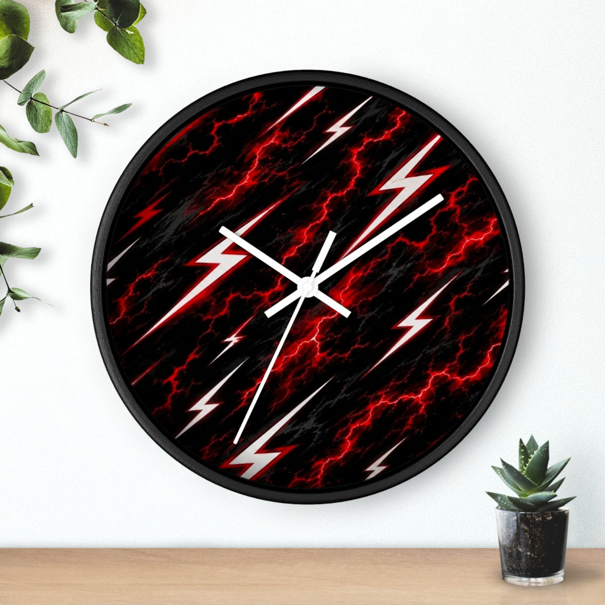 Red Lightning Bolt Wall Clock — Electric Storm Decor for Bedroom & Game Room