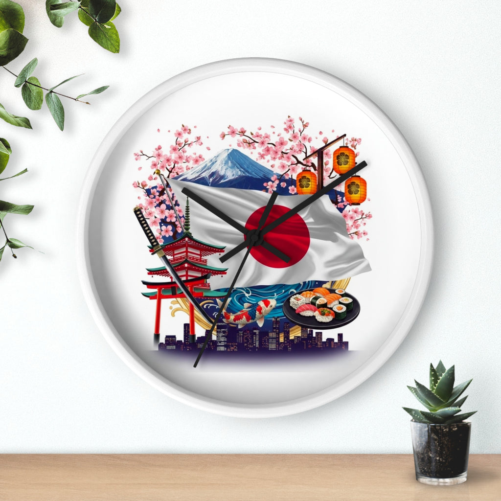 Japanese Flag Wall Clock — Mount Fuji, Sakura & Sushi Decorative Clock