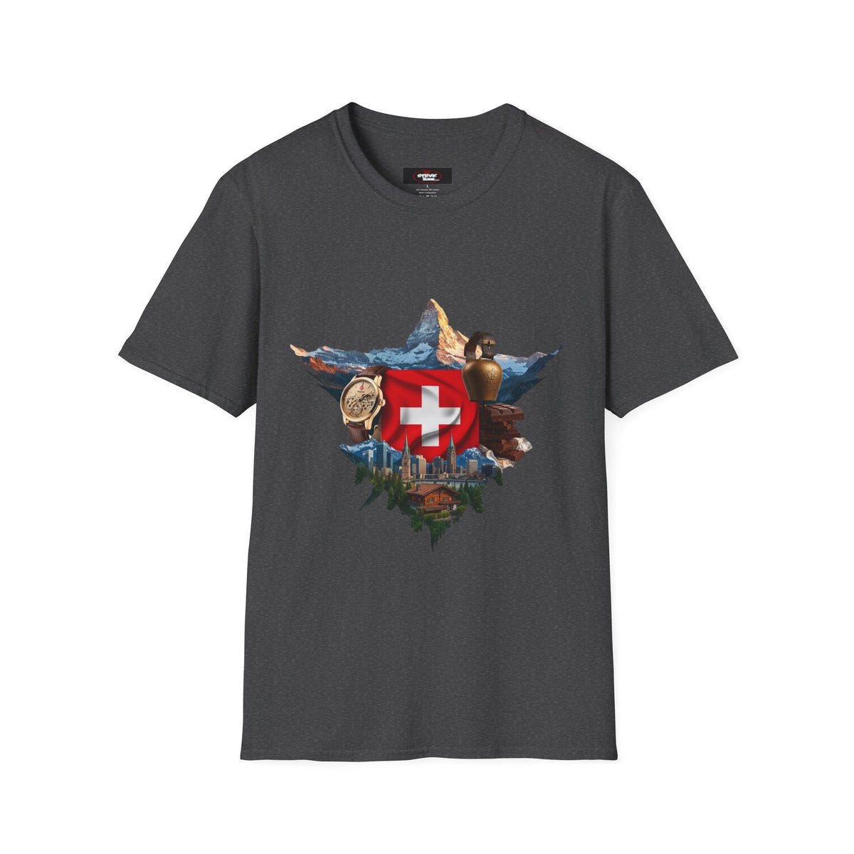 Swiss Crest Graphic T-Shirt — Alpine Flag & Icon Travel Tee