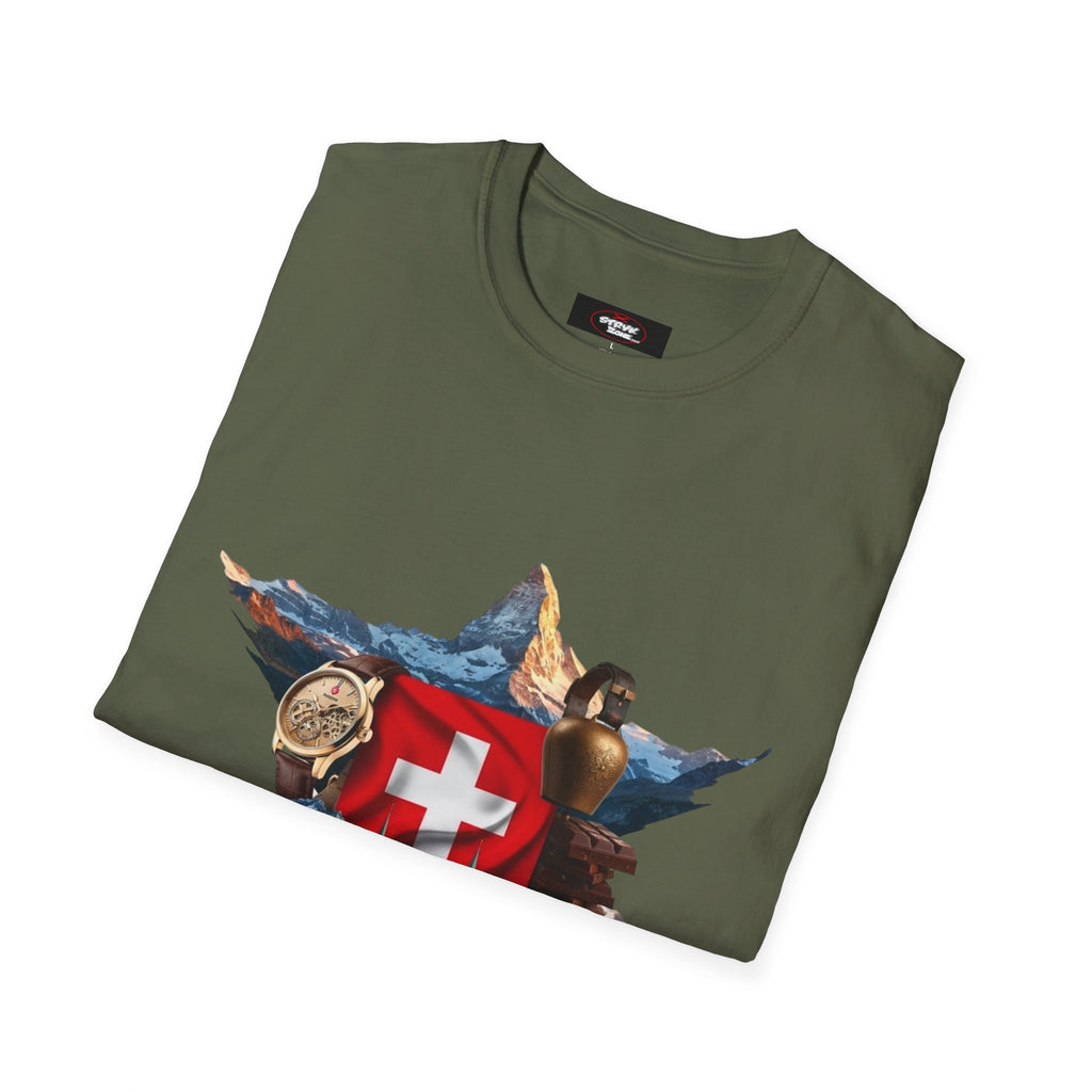 Swiss Crest Graphic T-Shirt — Alpine Flag & Icon Travel Tee