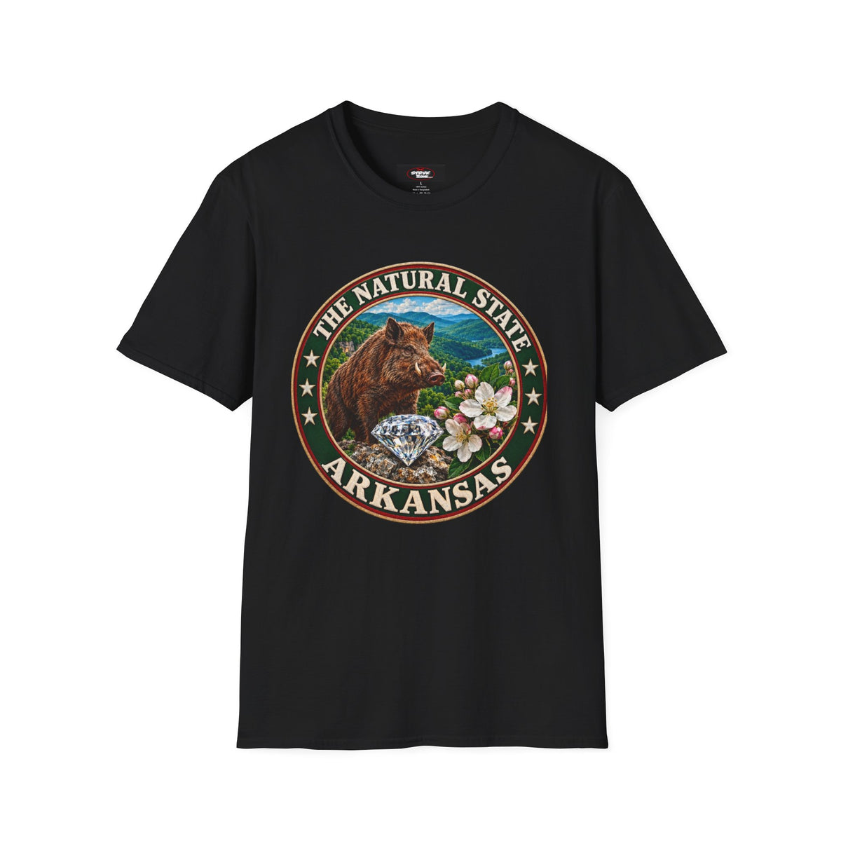 Arkansas State Seal T-Shirt — 'The Natural State' Bear & Diamond Design