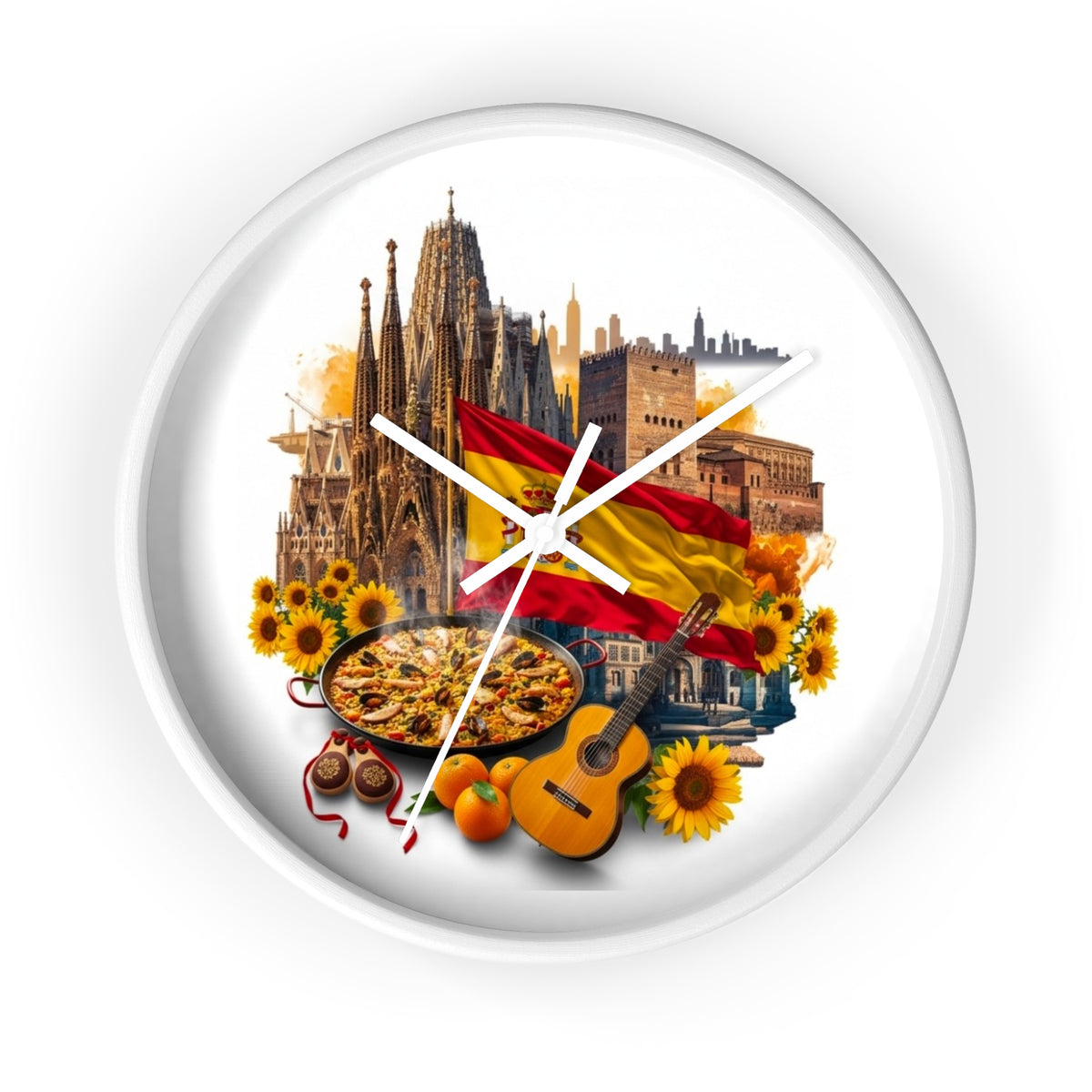 Spanish Culture Wall Clock — Paella, Guitar & Flag Home Décor
